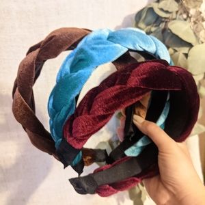 NWOT Set of 3 Velvet Braided Puffy Thick Headbands